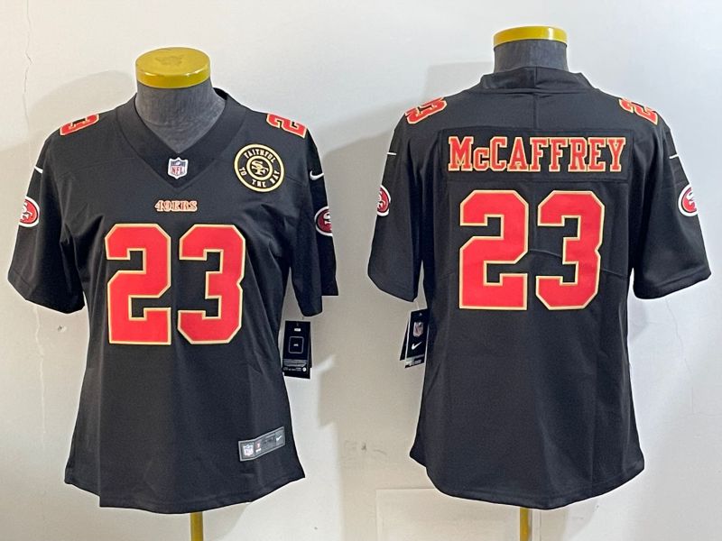 Women San Francisco 49ers #23 Mccaffrey Black Gold 2024 Nike Vapor Limited NFL Jersey style 12022